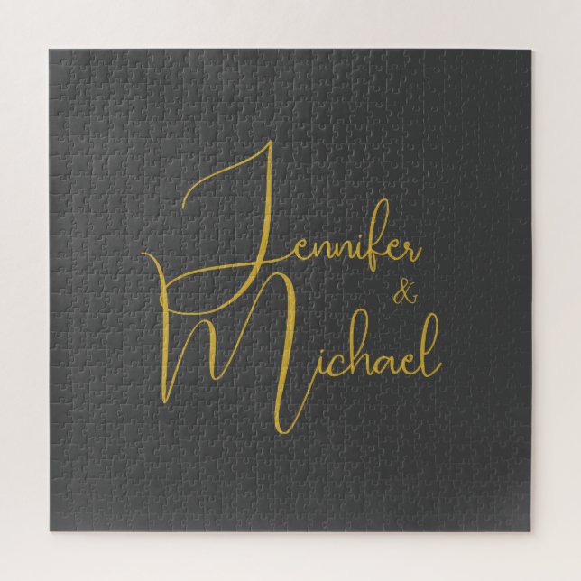 Puzzle Mariage Moderne Minimaliste Plain Calligraphie Nom (Vertical)