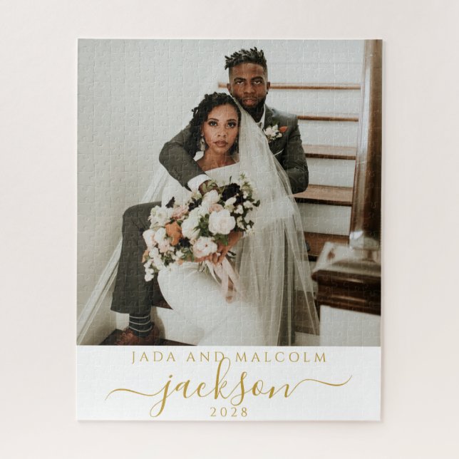 Puzzle Mariage Photo Gold Nom Monogramme (Vertical)