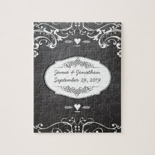 Puzzle Mariages à la typographie sur tableau noir