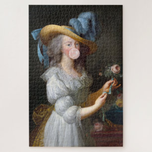 Puzzle Marie Antoinette soufflant une gomme à bulle rose