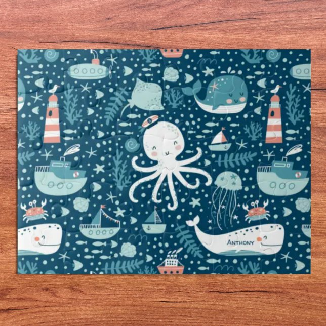 Puzzle Marine Bleu et blanc Motif de l'océan marin (Créateur téléchargé)