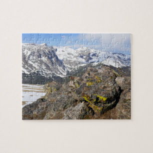 Puzzle Marmotte à ventre jaune contemplant les montagnes