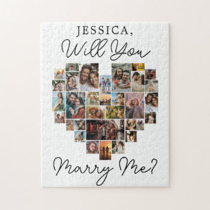 Puzzle Marry Me Heart Couple Photo Collage Script moderne