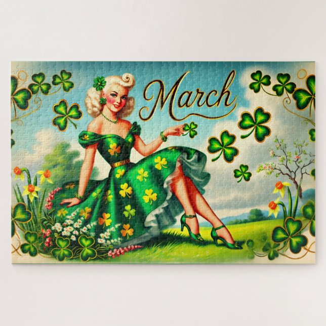 Puzzle Mars Retro Pin-Up Girl St. Patrick's Day (Horizontal)
