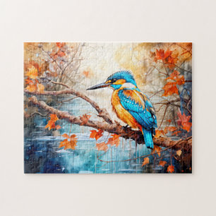 Puzzle Martin-pêcheur au-dessus de l'étang dans un style 