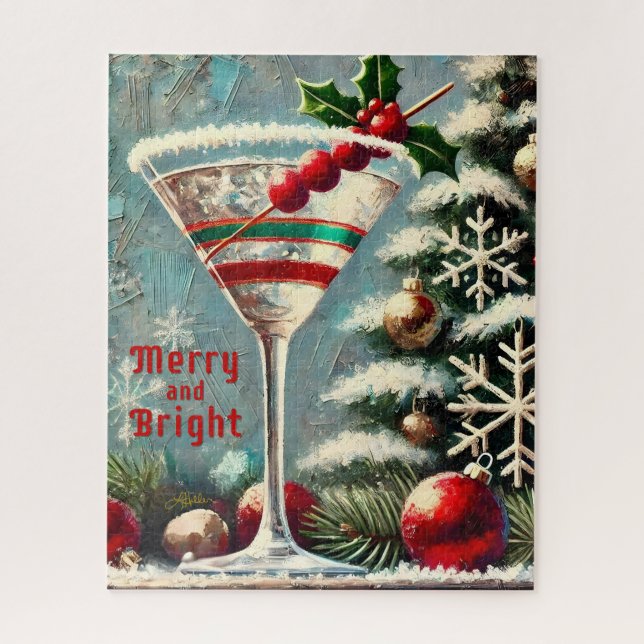 Puzzle Martini de Noël Retro les années 50 Cranberry (Vertical)