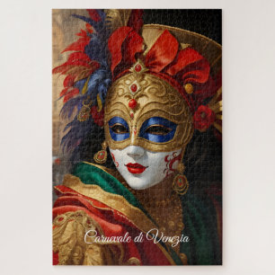Puzzle Masque de Carnaval de Venise or bleu rouge