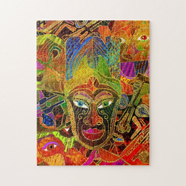 Puzzle Masque tribal collage coloré (Vertical)
