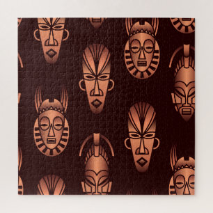 Puzzle Masques africains ethniques, arrière - plans noirs