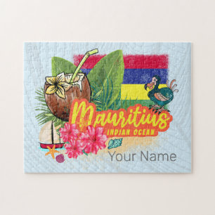 Puzzle Maurice Retro Océan Indien Dodo et drapeau Vintage