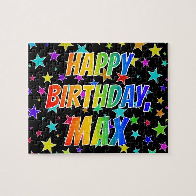 Puzzle "MAX" Prénom, Amusant "HEUREUX ANNIVERSAIRE" (Horizontal)