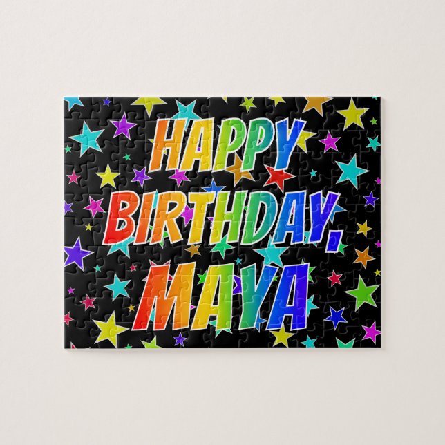 Puzzle "MAYA" Prénom, Amusant "HEUREUX ANNIVERSAIRE" (Horizontal)
