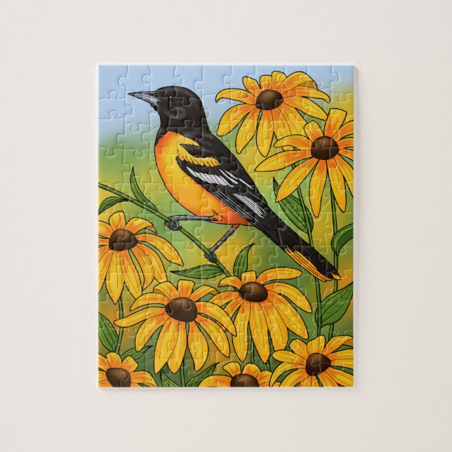 Puzzle MD State Bird Oriole & Black eyed Susan Flower (Vertical)