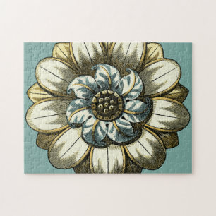Puzzle Médaillon floral orné sur Arrière - plan bleu clai