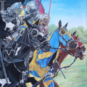 Puzzle medieval knights jousting on horses historic art