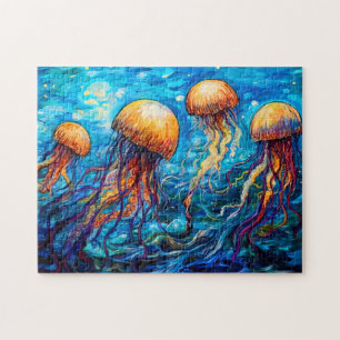 Puzzle Méduses dans une peinture à l'huile sous-marine to