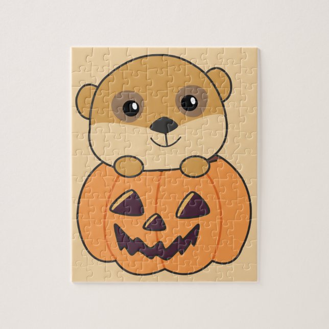 Puzzle Meerkat En Citrouille Mets Animaux Joyeux Hallowee (Vertical)