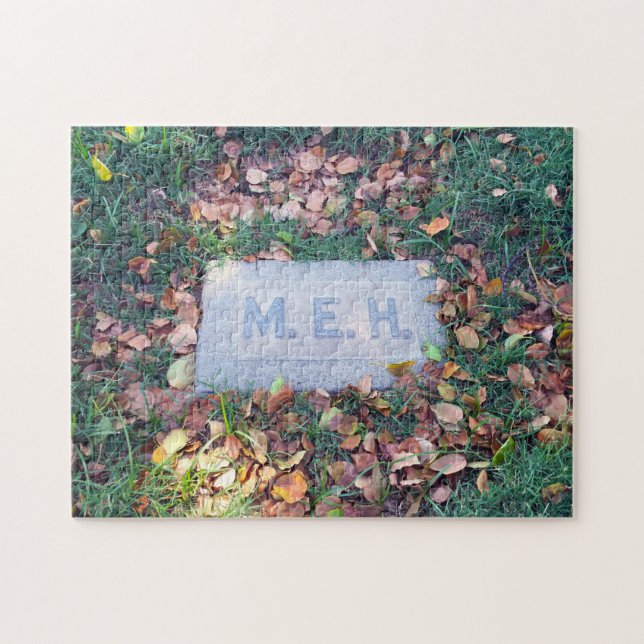 Puzzle Meh Gravestone Morbid Humour Cimetière Geek Funny (Horizontal)