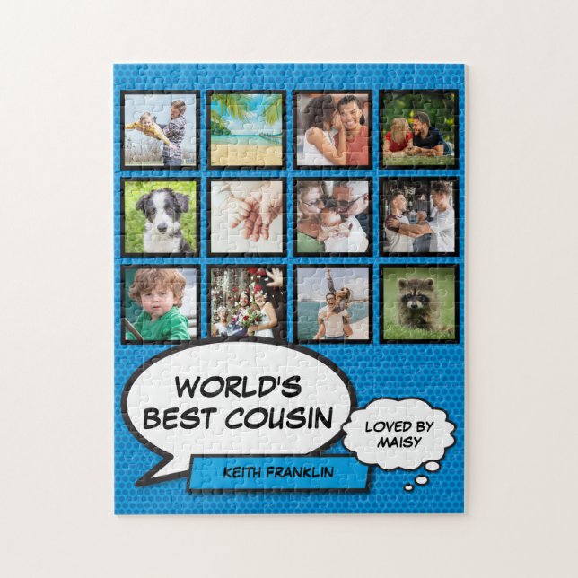 Puzzle Meilleur Cousin 12 Photo Collage Blue Fun Comic (Vertical)