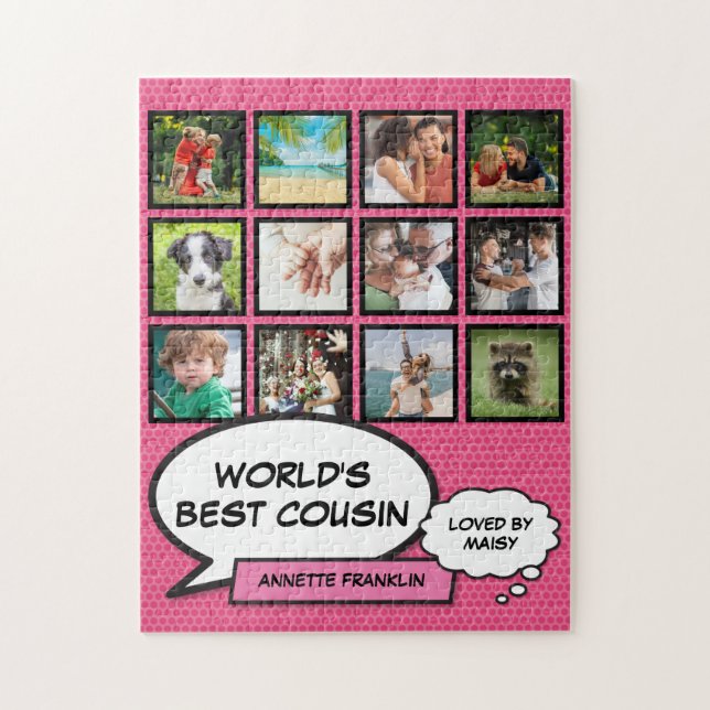 Puzzle Meilleur Cousin 12 Photo Collage Rose amusant Comi (Vertical)