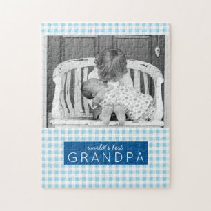 Puzzle Meilleur grand-père bleu Plaid photo personnalisée