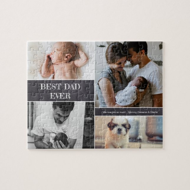 Puzzle Meilleur papa Jamais Personnalisé Photo Collage Fa (Horizontal)