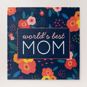 Puzzle Meilleure maman Florale moderne en bleu au monde