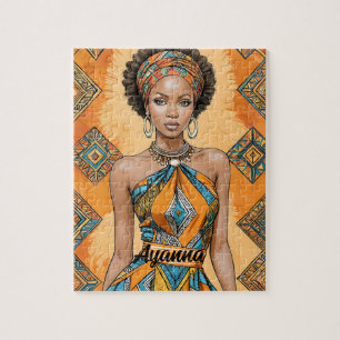 Puzzle Melanin Woman with Headwrap - African Print