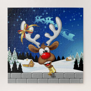 Puzzle Mème de Noël drôle de renne qui regarde par-dessus