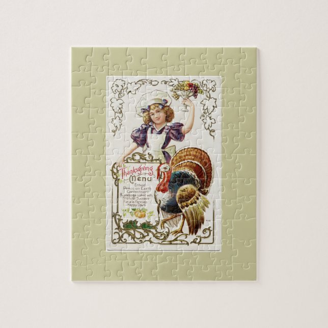 Puzzle Menu Thanksgiving vintage et fille (Vertical)