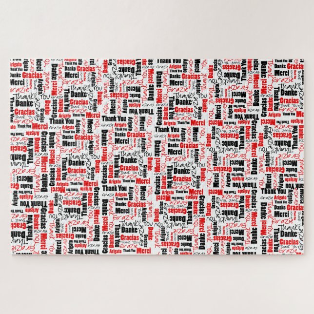 Puzzle Merci de typographie multilingue rouge noir (Horizontal)