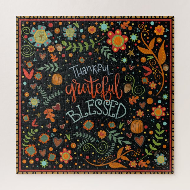 Puzzle Merci Gratuit Béni Thanksgiving Fun Floral (Vertical)