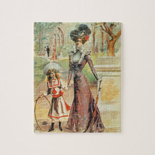 Puzzle Mère et fille sur une promenade (litho de couleur