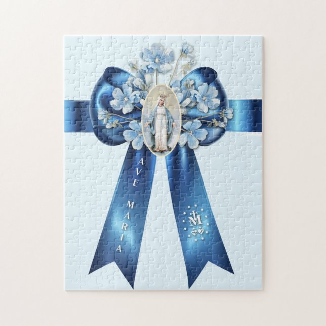 Puzzle Mère Mary Blue Bow Religieux Catholique (Vertical)