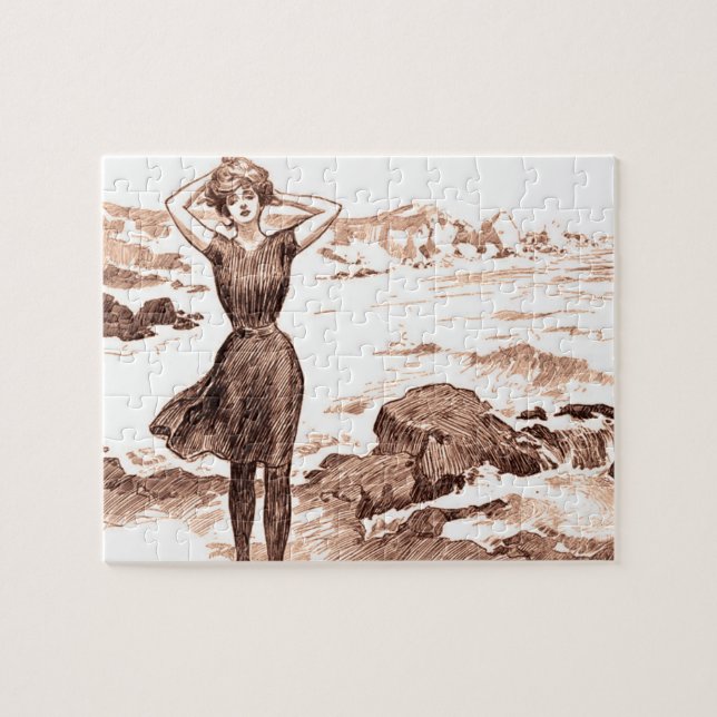 Puzzle Mermaid Beach Gibson Girl Victorian Antique (Horizontal)