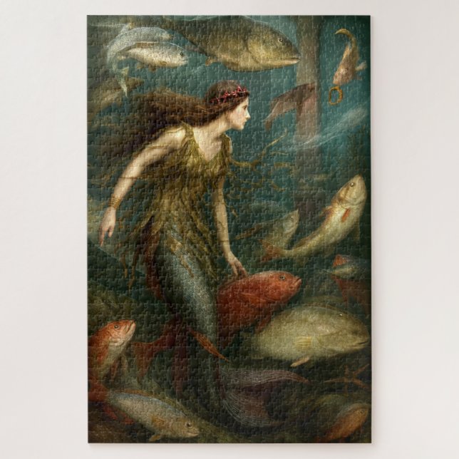 Puzzle Mermaid Under The Sea With Fish (Vertical)