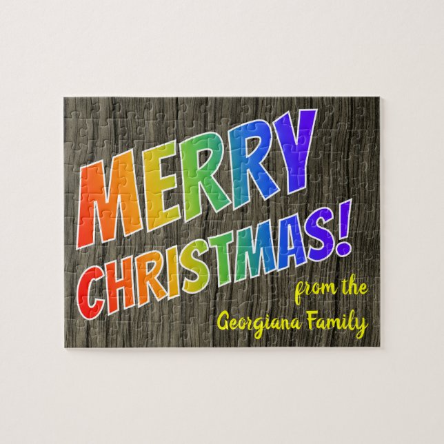 Puzzle "MERRY CHRISTMAS !" dans Rainbow Text, Faux Wood L (Horizontal)