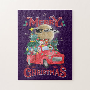 Puzzle Merry Christmas Vintage Red Santa Truck