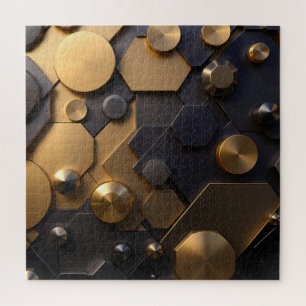 Puzzle Métal géométrique Abstrait Mur Art - Or et Bl