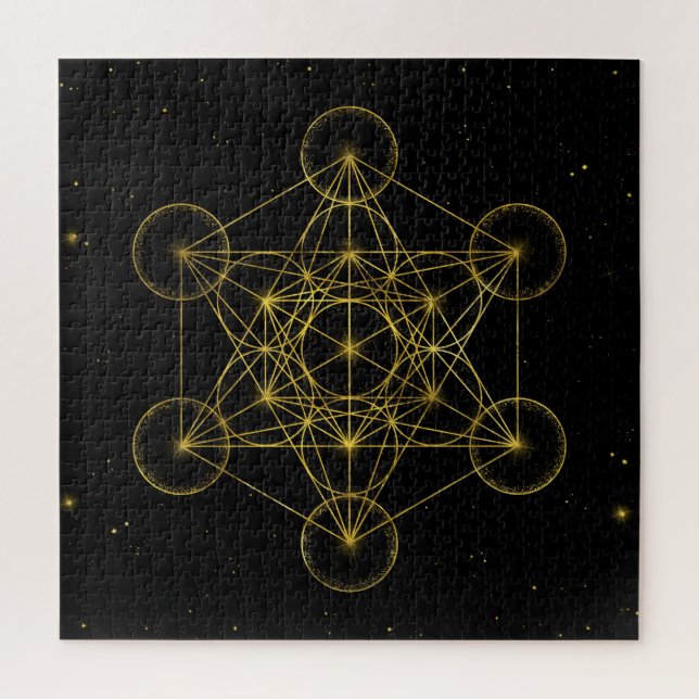 Puzzle Métatron's Cube Sacred Geometry Noir et or (Vertical)