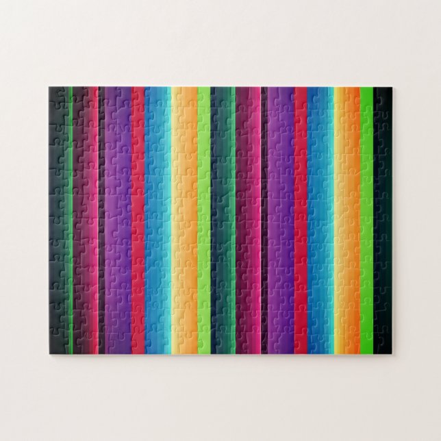 Puzzle Mexicaine Serape Vert Rouge Violet Bleu Maize Rose (Horizontal)