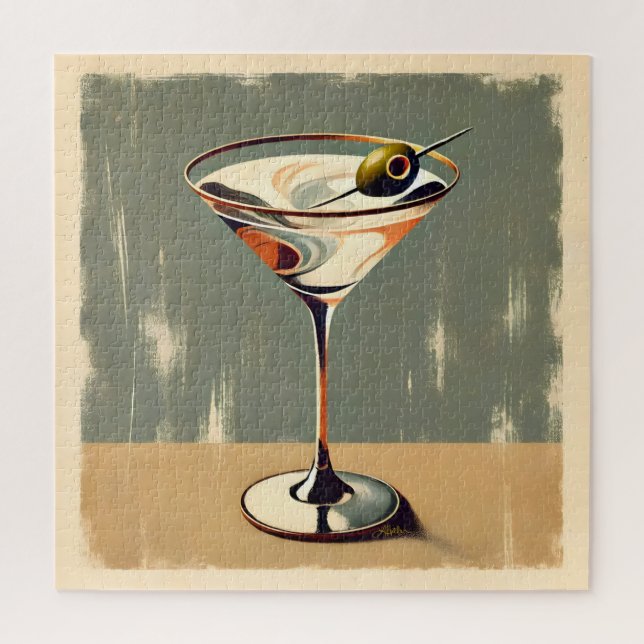 Puzzle Mi-siècle Moderne 1 Olive Martini Peinture (Vertical)
