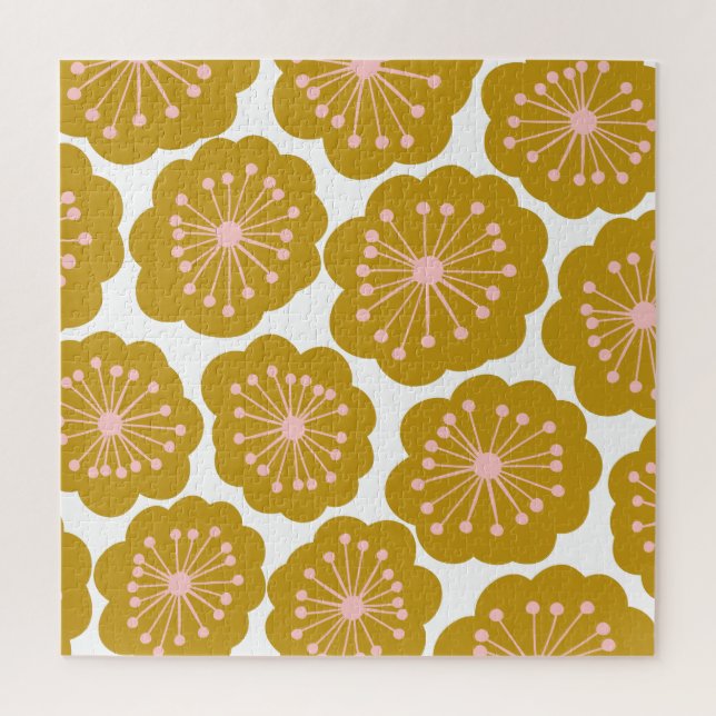 Puzzle Mi-siècle Moderne Fleur Motif Mustard (Vertical)