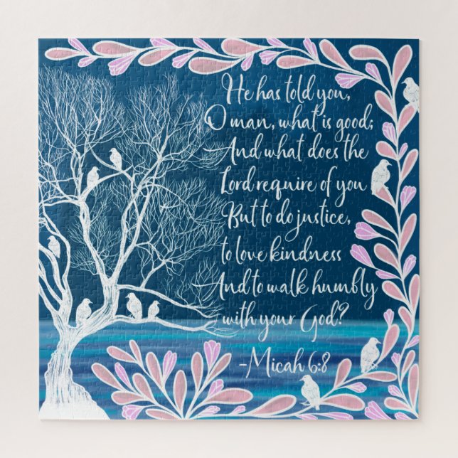 Puzzle Micah 6:8 Turquoise Arbre Bleu Bible Verse (Vertical)