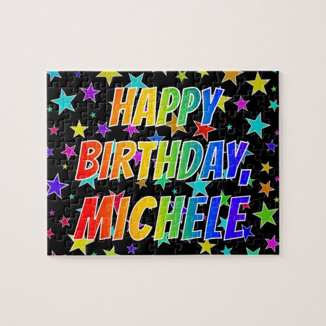Puzzle "MICHELE" Prénom, Amusant "HEUREUX ANNIVERSAIRE" (Horizontal)