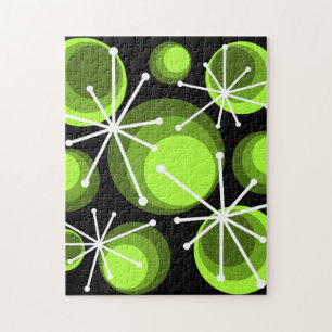 Puzzle Mid Century Circles Starburts Chartreuse