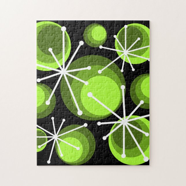 Puzzle Mid Century Circles Starburts Chartreuse (Vertical)