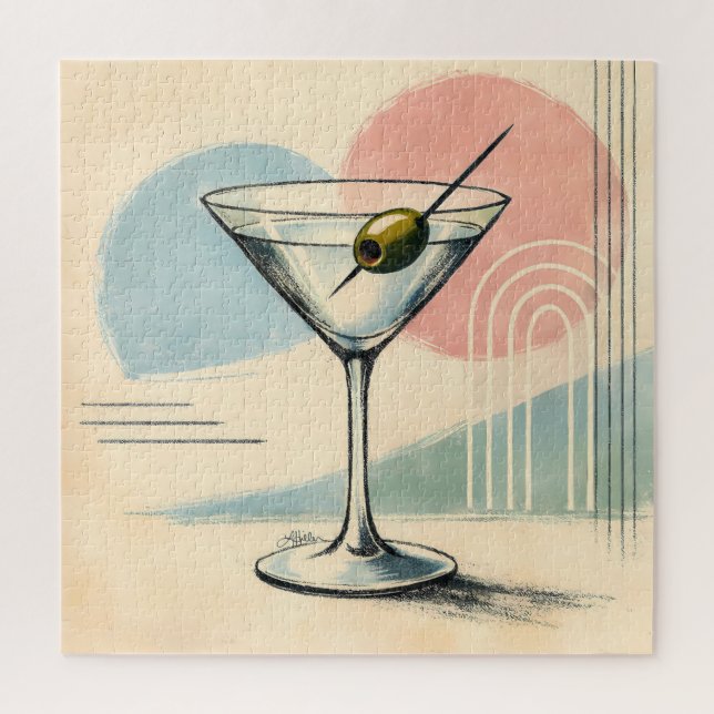 Puzzle Mid Century Modern Martini Pastel Minimalist Art (Vertical)