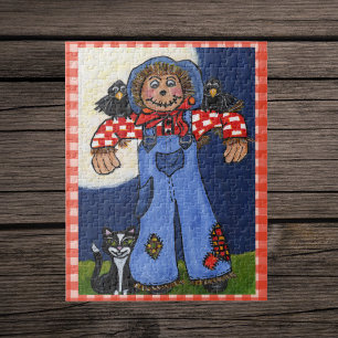 Puzzle Mignon épouvantail d'art folklorique avec chat et