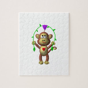Puzzle Mignon singe en 3D avec une corde à sauter en vign